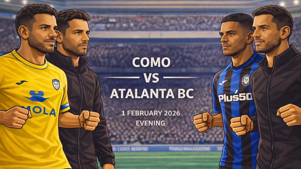Caricature illustration of Como vs Atalanta BC ahead of 1 February 2026 match on Prediction, Team News, Lineups & Betting Tips