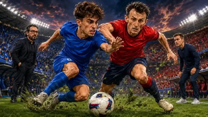 Getafe vs Osasuna prediction caricature illustration featuring Adrian Liso, Ante Budimir, Jose Bordalas and Alessio Lisci in a final-day La Liga clash