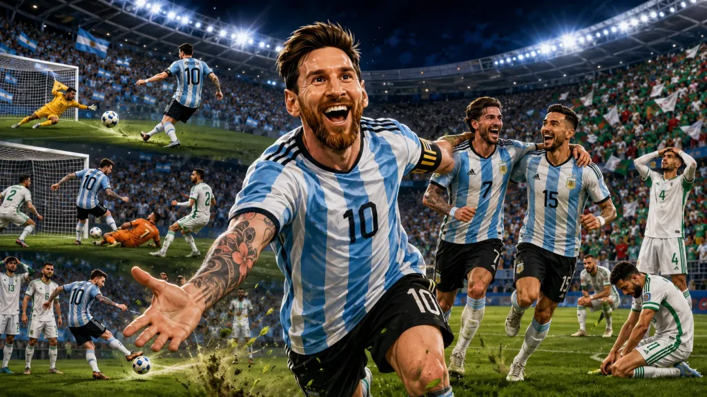 Argentina 3-0 Algeria World Cup 2026 result with Lionel Messi scoring a historic hat-trick