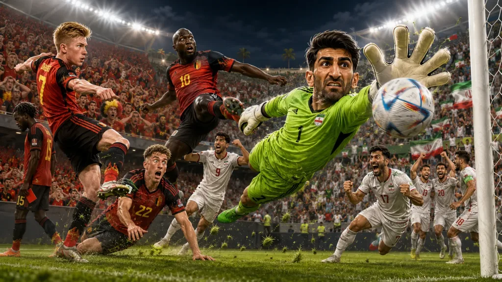 Belgium 0-0 Iran World Cup 2026 result with Alireza Beiranvand saving and Belgium frustrated