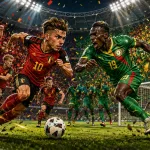 Fictional Belgium and Senegal players in a dramatic World Cup 2026 last-32 preview scene
