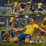 Gabriel Martinelli celebrates after scoring Brazil's late winner against Japan at World Cup 2026