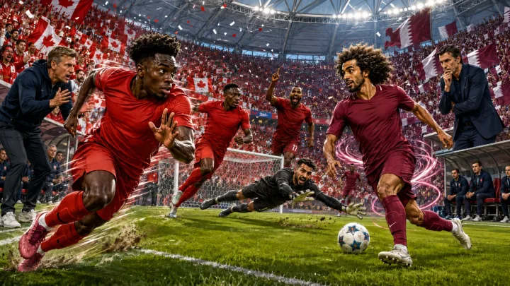 Canada vs Qatar World Cup 2026 prediction with Alphonso Davies Jonathan David Akram Afif and Mahmoud Abunada