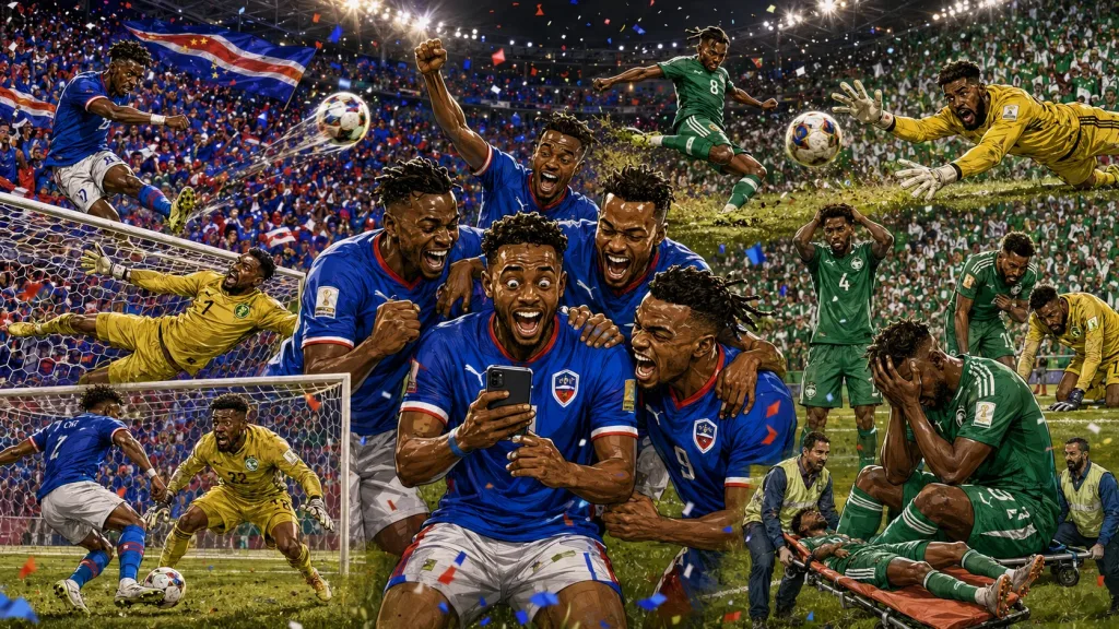 Cape Verde players celebrate historic World Cup qualification after a 0-0 draw with Saudi Arabia