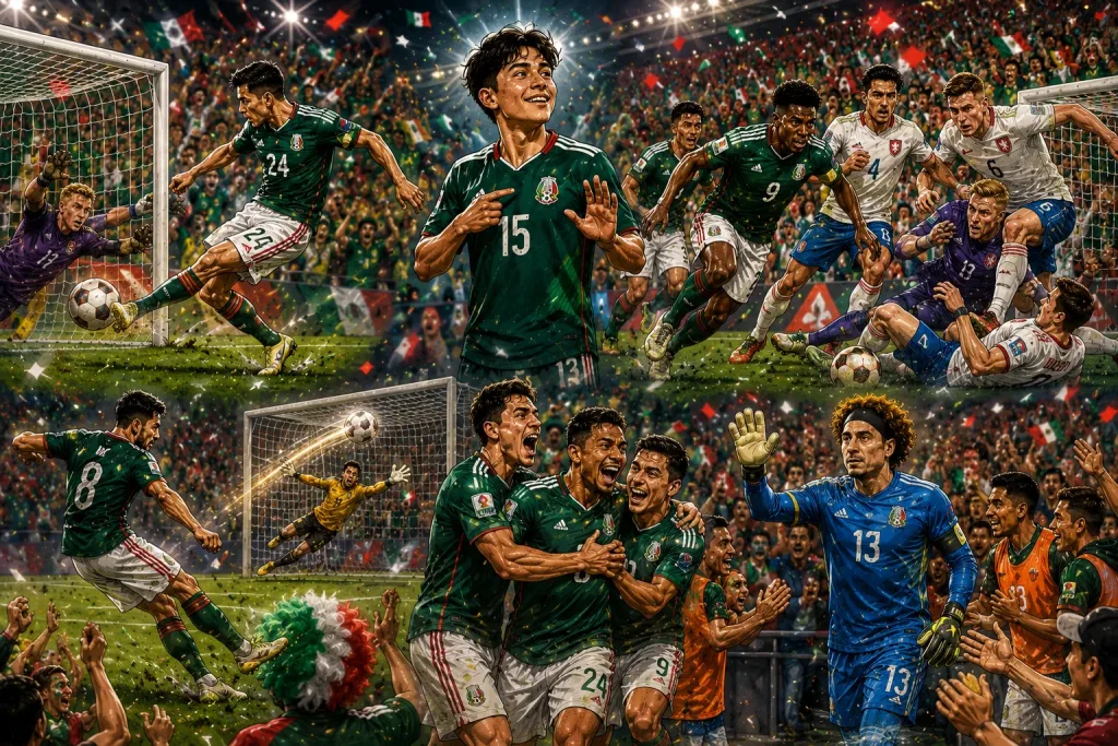 Mexico players celebrate a 3-0 win over Czech Republic in a World Cup 2026 Group A match in Mexico City