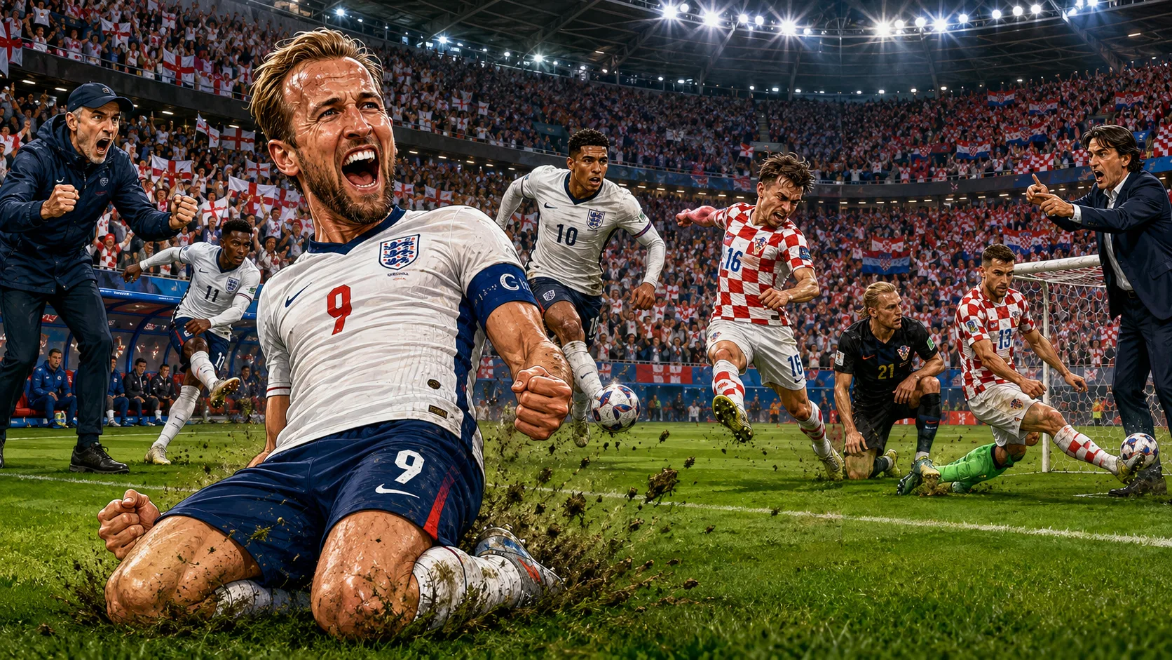 England 4-2 Croatia World Cup 2026 result with Harry Kane Jude Bellingham and Marcus Rashford scoring