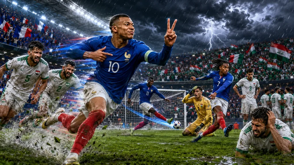 France 3-0 Iraq World Cup 2026 result with Kylian Mbappe scoring twice and Ousmane Dembele celebrating