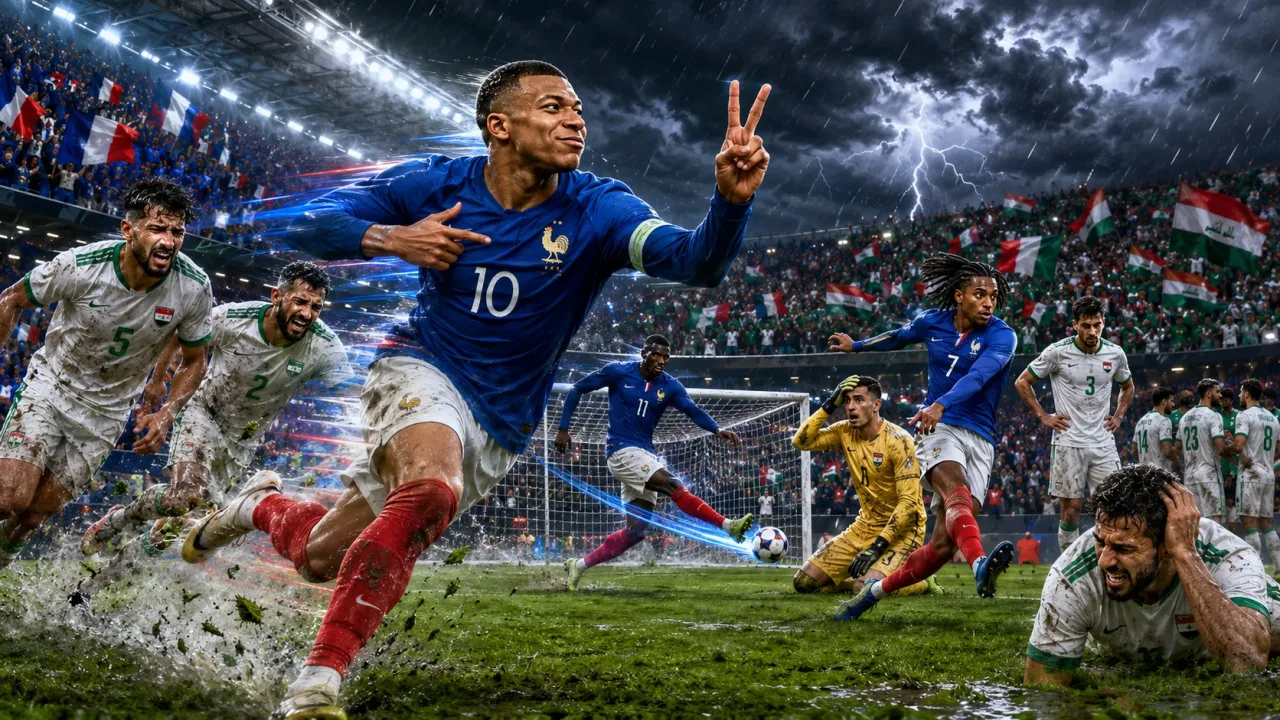 France 3-0 Iraq World Cup 2026 result with Kylian Mbappe scoring twice and Ousmane Dembele celebrating