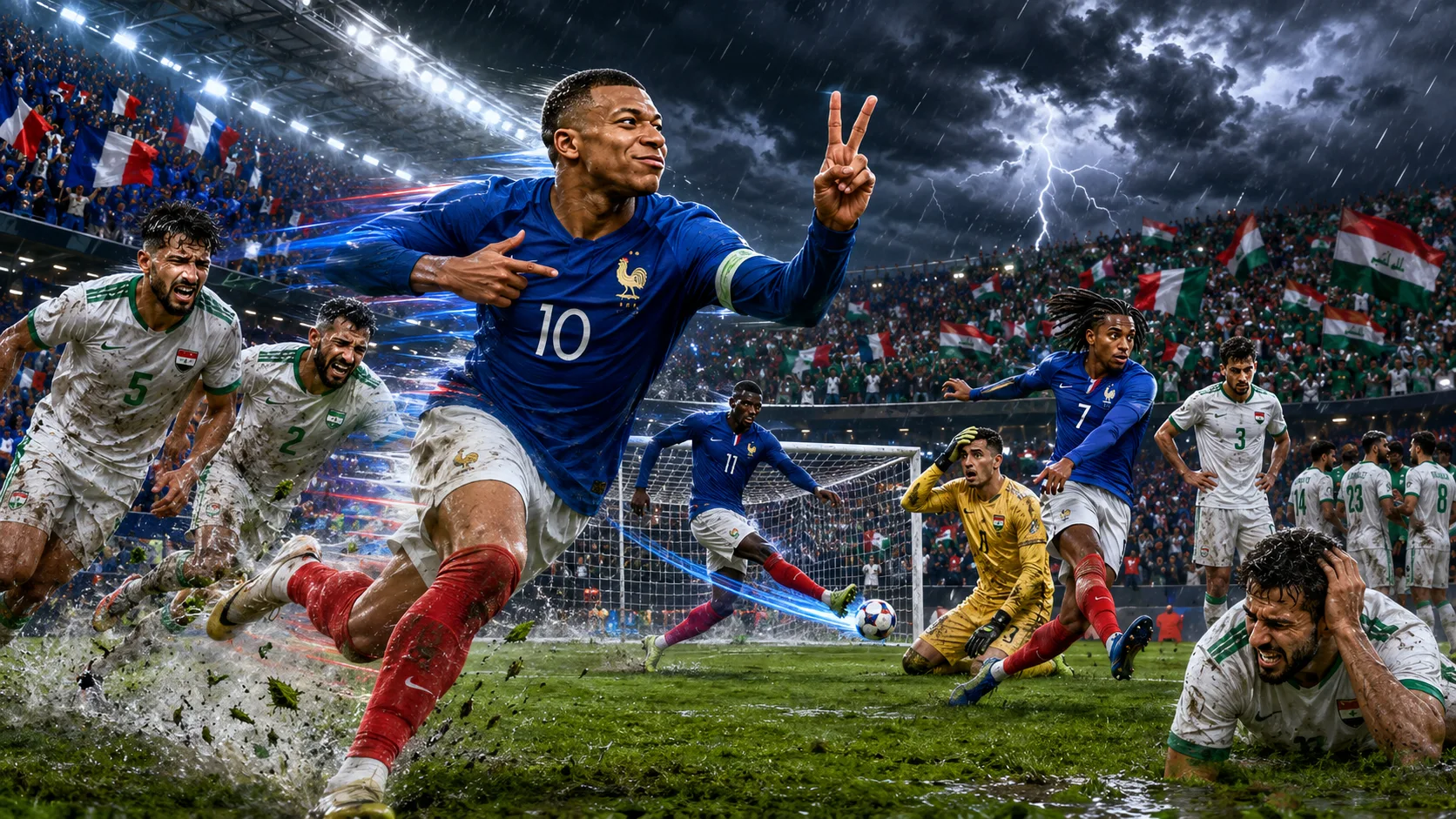 France 3-0 Iraq World Cup 2026 result with Kylian Mbappe scoring twice and Ousmane Dembele celebrating
