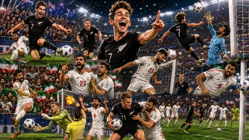 Iran and New Zealand players in a dramatic World Cup 2026 Group G draw in Los Angeles