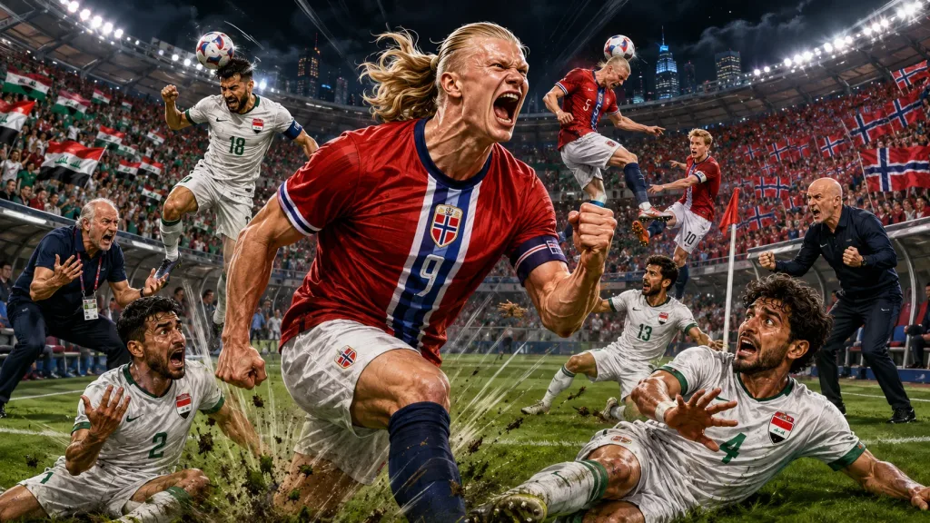 Iraq 1-4 Norway World Cup 2026 result with Erling Haaland scoring twice and Aymen Hussein heading Iraq equaliser