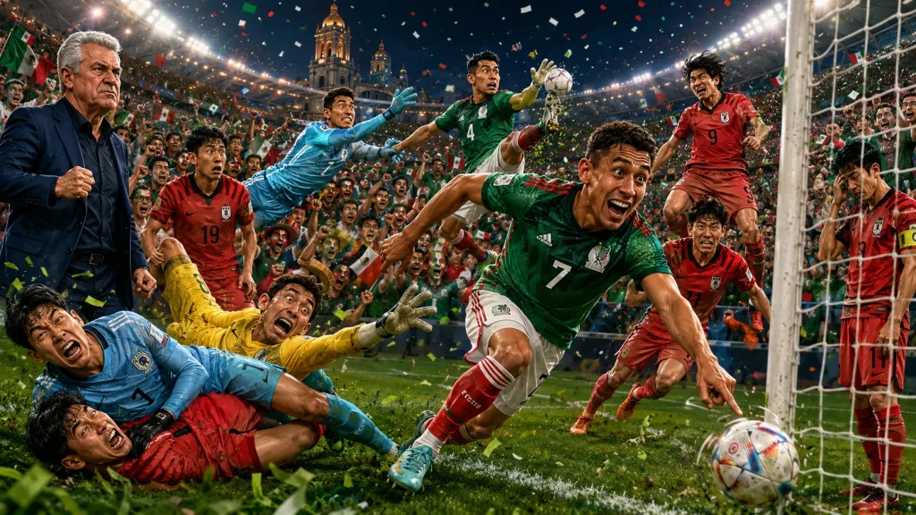 Luis Romo celebrates scoring in Mexico 1-0 South Korea at World Cup 2026 in Guadalajara