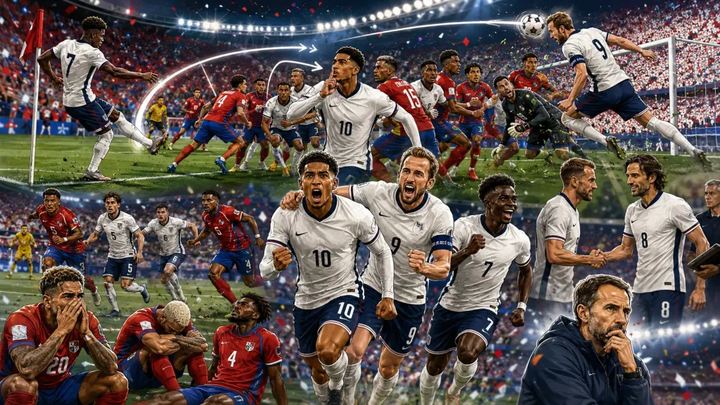 Jude Bellingham and Harry Kane celebrate England's 2-0 World Cup 2026 win over Panama