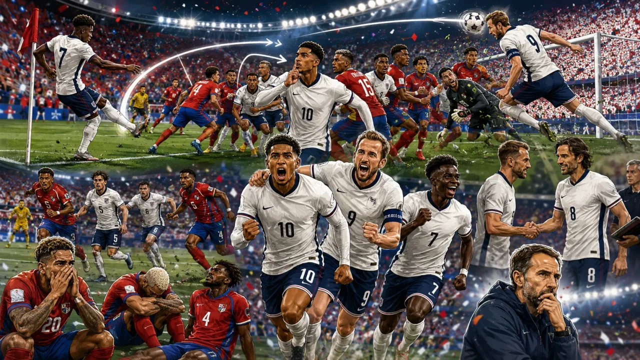 Jude Bellingham and Harry Kane celebrate England's 2-0 World Cup 2026 win over Panama