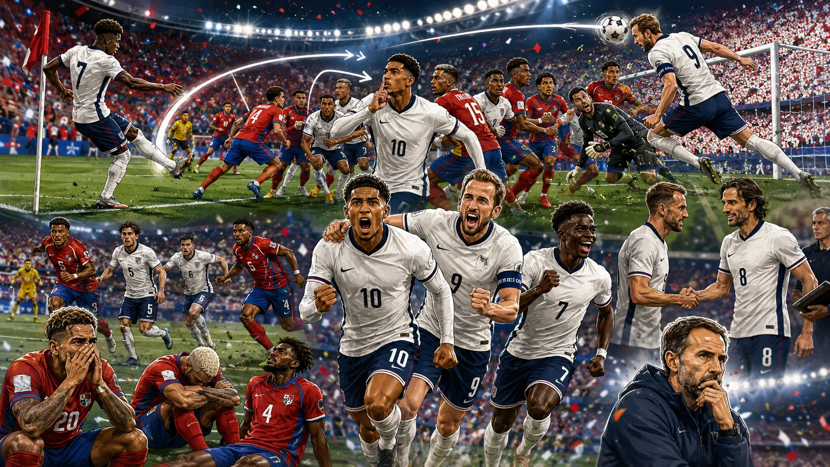 Jude Bellingham and Harry Kane celebrate England's 2-0 World Cup 2026 win over Panama