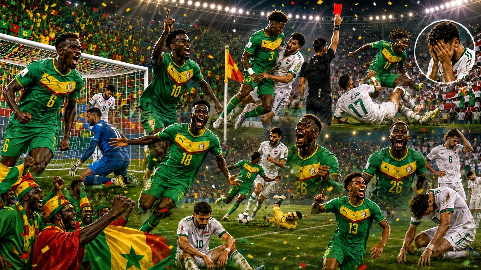 Senegal players celebrate during a 5-0 World Cup 2026 win over Iraq in Toronto