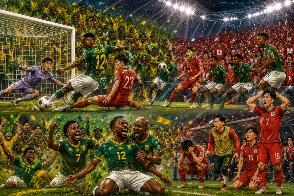 https://chatgpt.com/c/6a3cbbc8-10d8-83ea-83ba-bdfa242a6860#:~:text=South%20Africa%20players%20celebrate%20after%20Thapelo%20Maseko%20scores%20against%20South%20Korea%20in%20a%20World%20Cup%202026%20Group%20A%20match