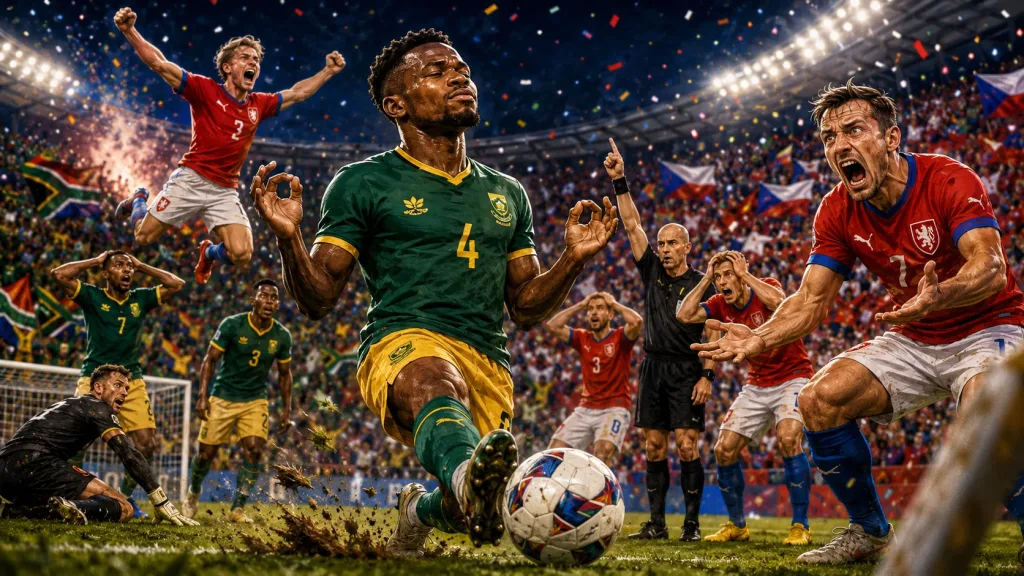 Teboho Mokoena scores a late penalty as South Africa draw 1-1 with Czech Republic at World Cup 2026