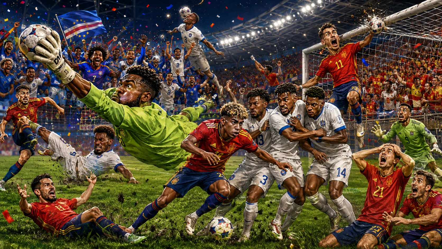 Spain 0-0 Cape Verde World Cup 2026 result with Vozinha making saves and Cape Verde celebrating historic draw