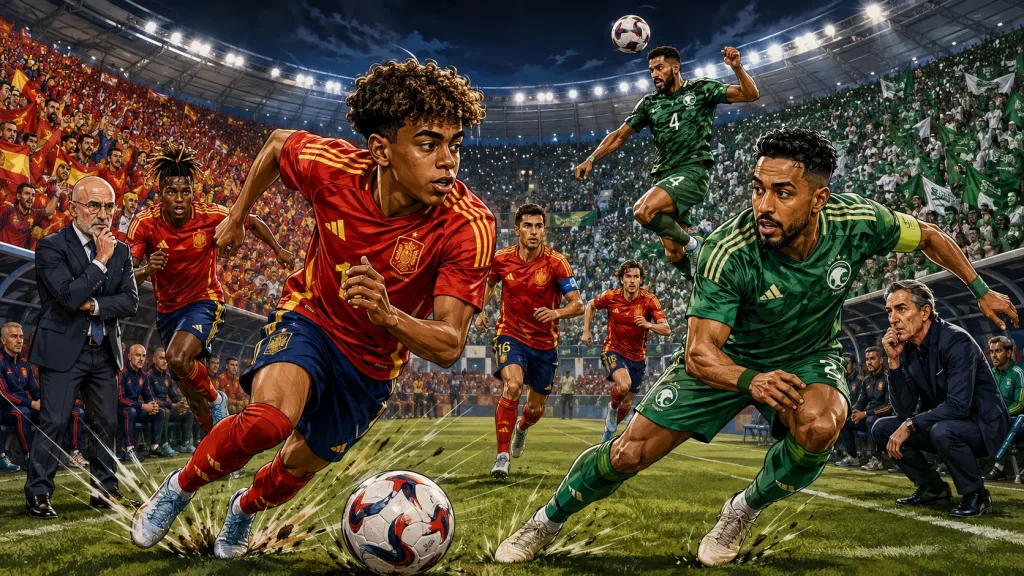 Spain vs Saudi Arabia World Cup 2026 prediction with Lamine Yamal Nico Williams Rodri and Salem Al-Dawsari