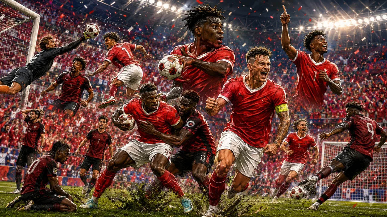 Switzerland players celebrate a 2-1 win over Canada in a World Cup 2026 Group B match at BC Place Vancouver