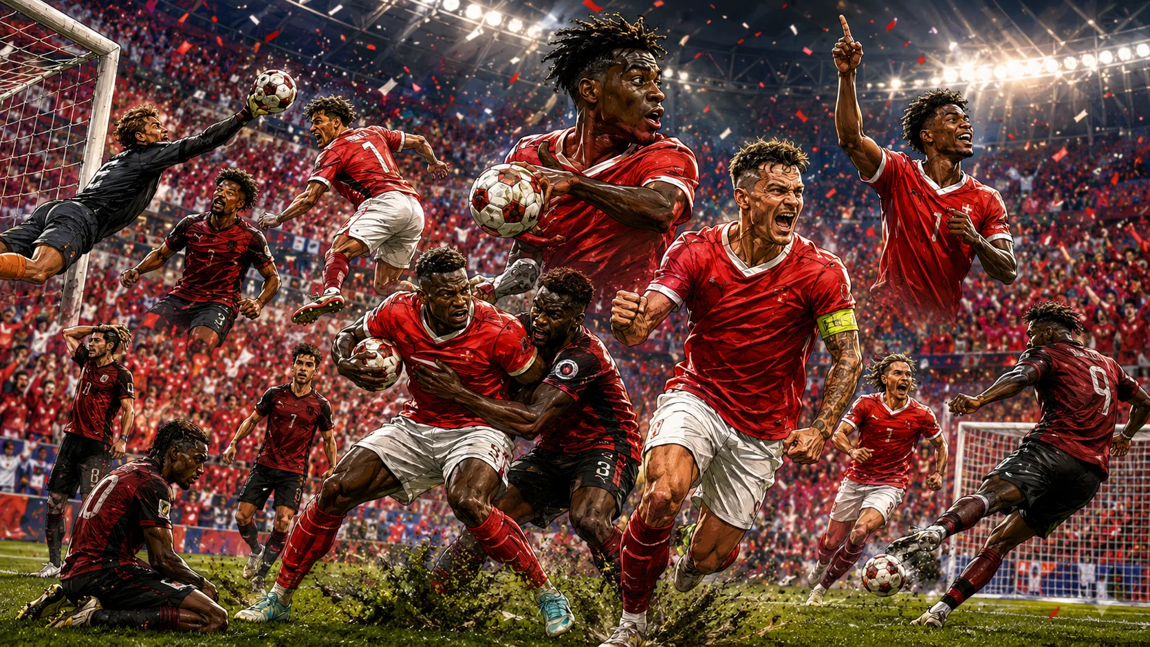 Switzerland players celebrate a 2-1 win over Canada in a World Cup 2026 Group B match at BC Place Vancouver
