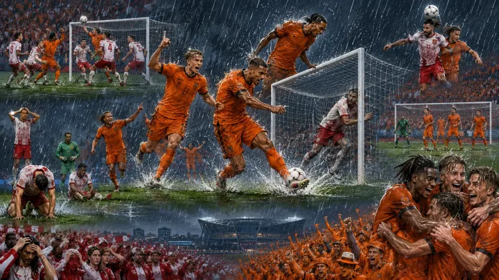 Netherlands players celebrate after scoring early against Tunisia in a World Cup 2026 Group F match