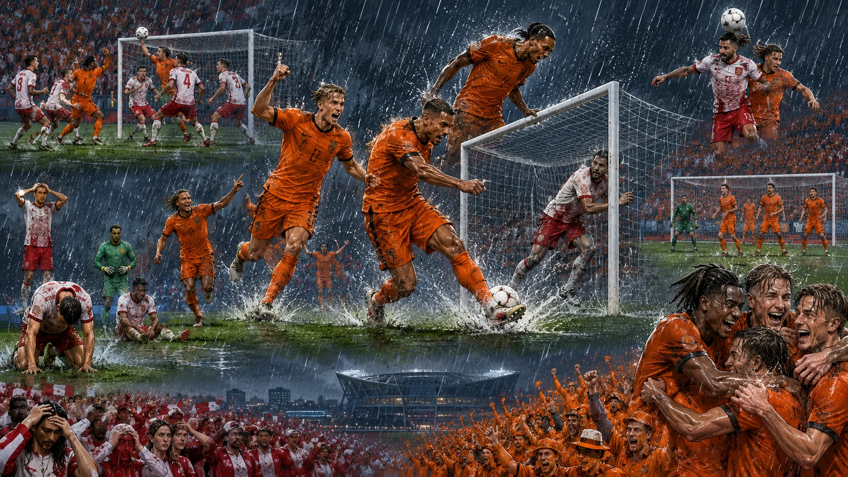 Netherlands players celebrate after scoring early against Tunisia in a World Cup 2026 Group F match