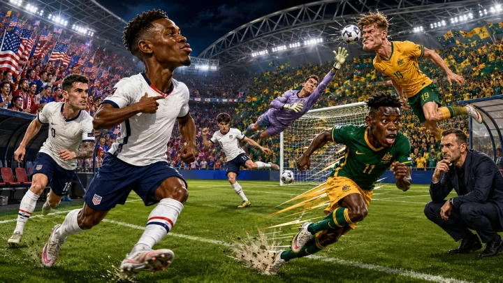 USA vs Australia World Cup 2026 prediction with Folarin Balogun Christian Pulisic Nestory Irankunda and Patrick Beach