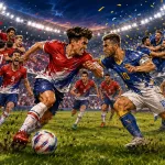 Fictional USA and Bosnia-Herzegovina players in a dramatic World Cup 2026 last-32 preview scene