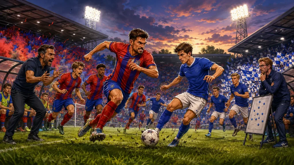 Fictional Aldershot Town and Portsmouth players in a dramatic pre-season friendly preview scene