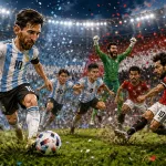 Fictional Argentina and Egypt players in a dramatic World Cup 2026 last-16 preview scene