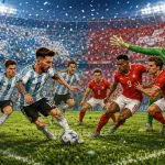 Fictional Argentina and Switzerland players in a dramatic World Cup 2026 quarter-final preview scene