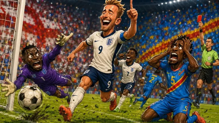 Caricature of Belgium’s 3-2 extra-time comeback win over Senegal in the World Cup round of 32, featuring dramatic equaliser and late penalty.