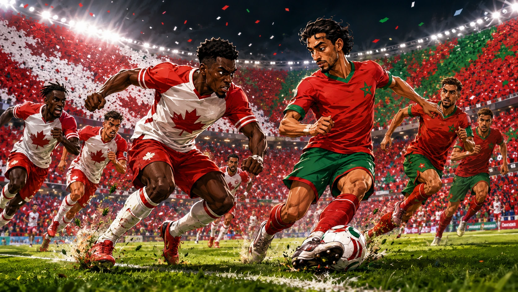 Caricature of Colombia vs Ghana match scene