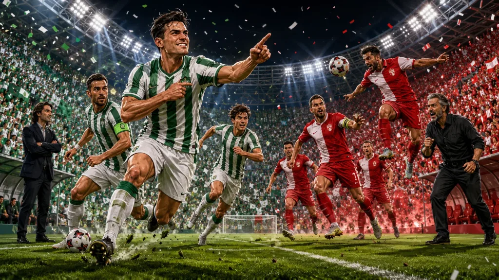 Fictional Ferencvaros and FK Vojvodina players in a dramatic Europa League qualifier preview scene