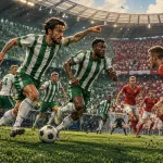 Fictional Hammarby and Degerfors players contest an Allsvenskan match at 3Arena