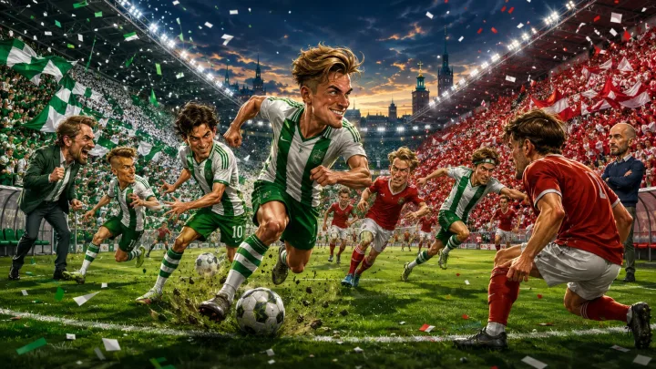 Fictional Hammarby and Kalmar players in a dramatic Swedish Allsvenskan preview scene
