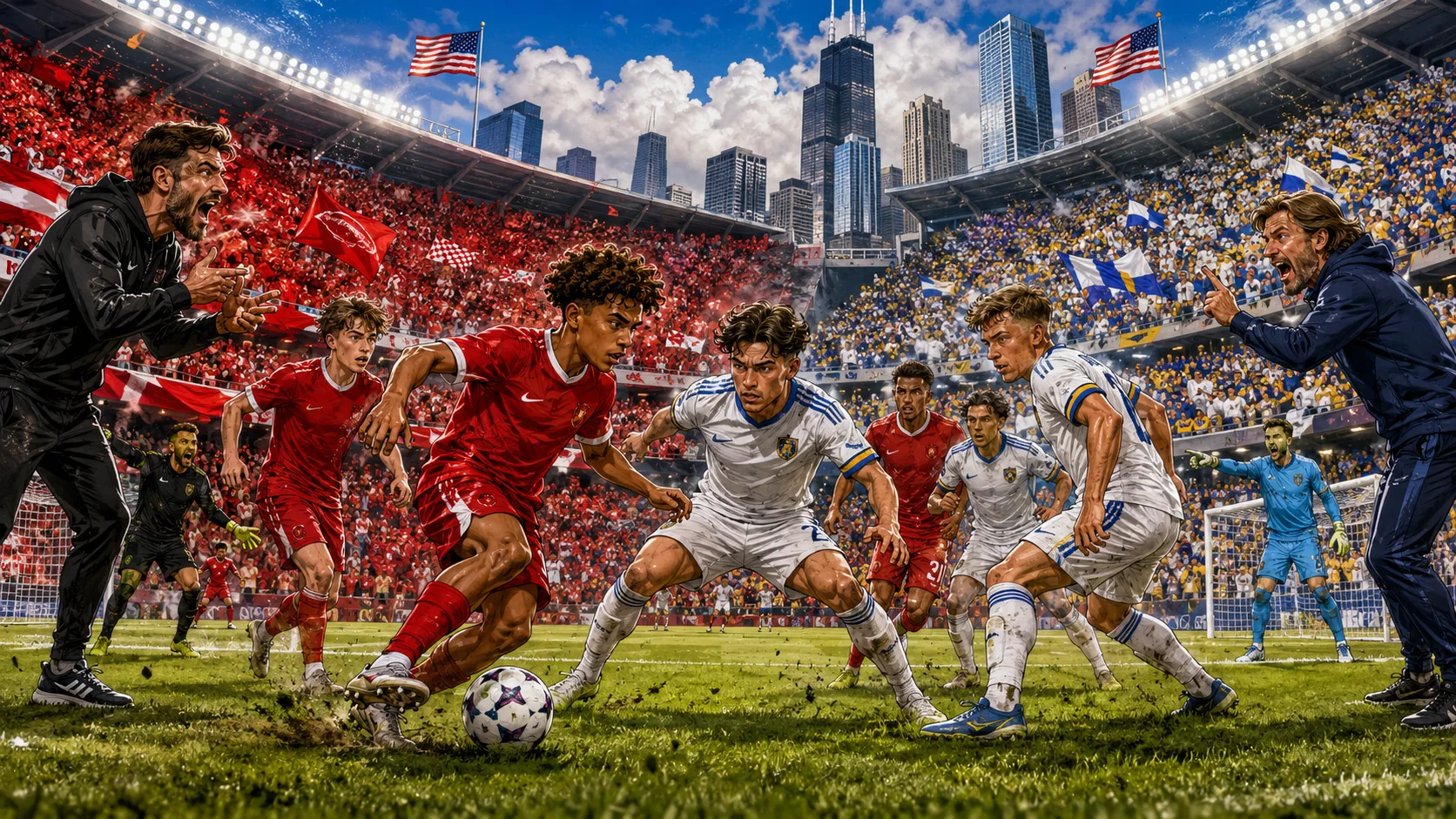 Fictional Liverpool and Leeds United players in a dramatic pre-season friendly preview scene