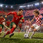 Fictional Portugal and Croatia players in a dramatic World Cup 2026 last-32 preview scene