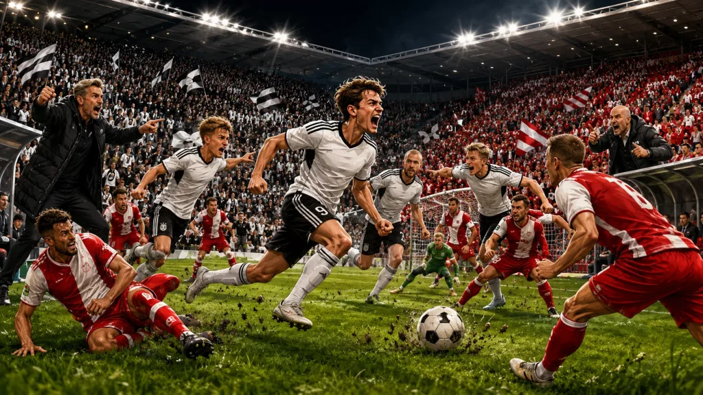 Fictional Rosenborg and Fredrikstad players in a dramatic Norwegian Eliteserien preview scene