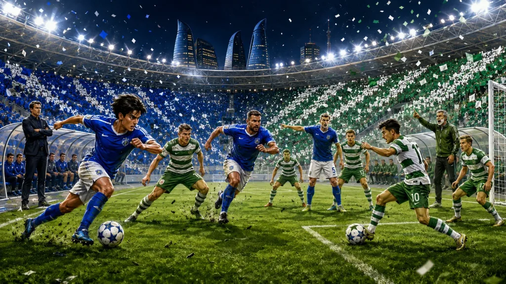 Fictional Sabah and The New Saints players in a dramatic Champions League qualifying preview scene