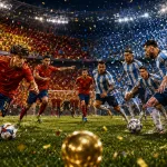 Fictional Spain and Argentina players contest the World Cup 2026 final in New Jersey