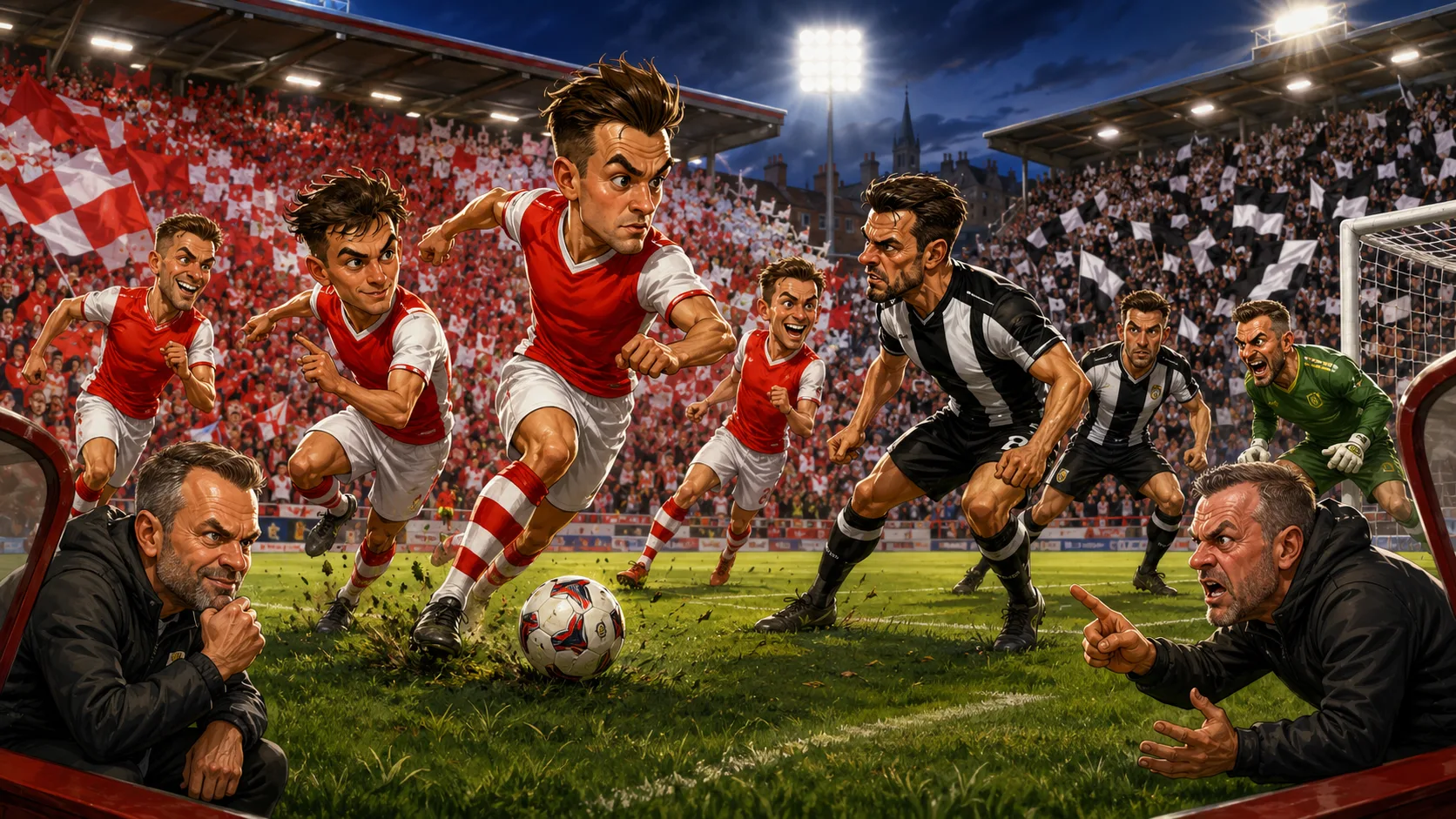 Fictional St Patrick's Athletic and Dundalk players in a dramatic League of Ireland preview scene