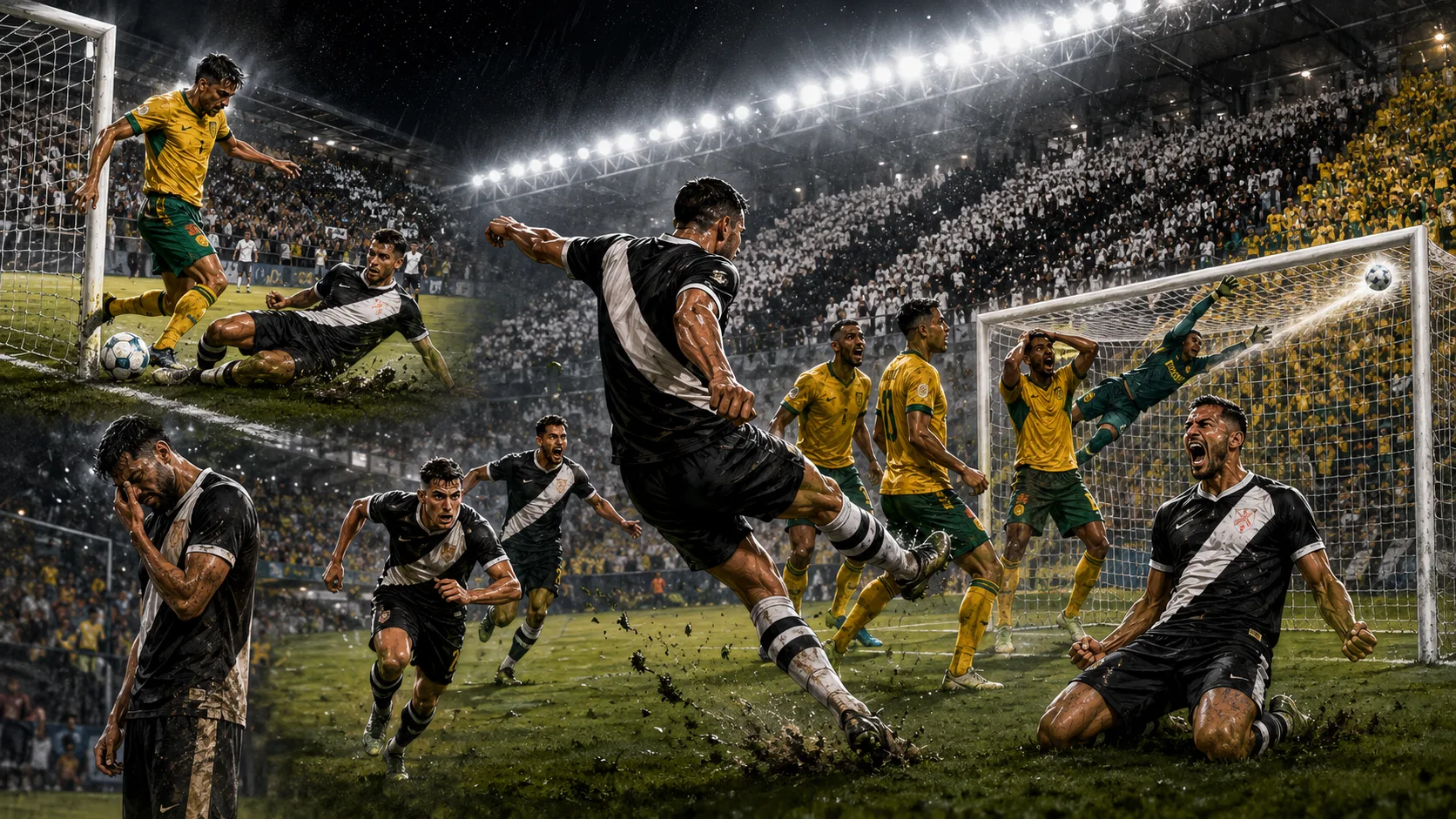 Fictional Vasco da Gama and Mirassol players in a dramatic Brazilian Serie A relegation battle