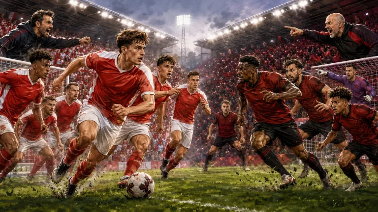 Fictional Crewe Alexandra and Accrington Stanley players contesting a dramatic EFL Cup first-round match