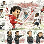 Hand-drawn Liverpool vs Nottingham Forest result caricature showing a late Muñoz-style equaliser in the 2-2 Premier League draw at Anfield