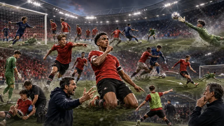 Fictional Paris Saint-Germain and Manchester United players contesting a dramatic pre-season match in Gothenburg
