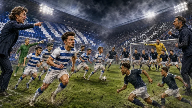 Fictional Queens Park Rangers and Millwall players contesting a dramatic EFL Cup first-round match