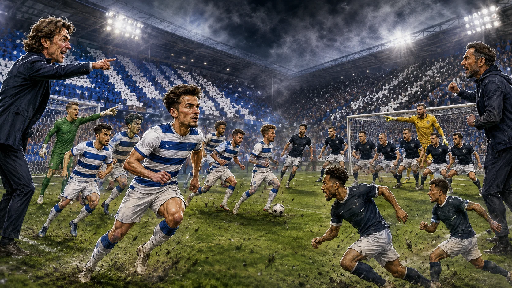 Fictional Queens Park Rangers and Millwall players contesting a dramatic EFL Cup first-round match